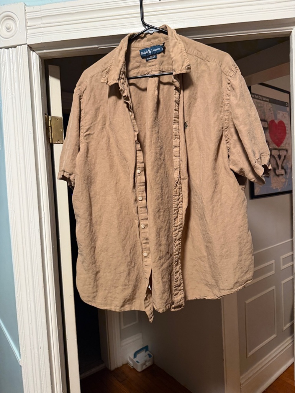 Ralph Lauren Beige/Tan Short-Sleeve Linen Button-Down Shirt